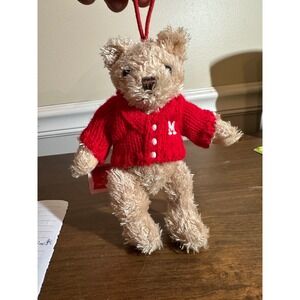 Macy's by Gund Plush Teddy Bear Ornament Red Knit Sweater "M"